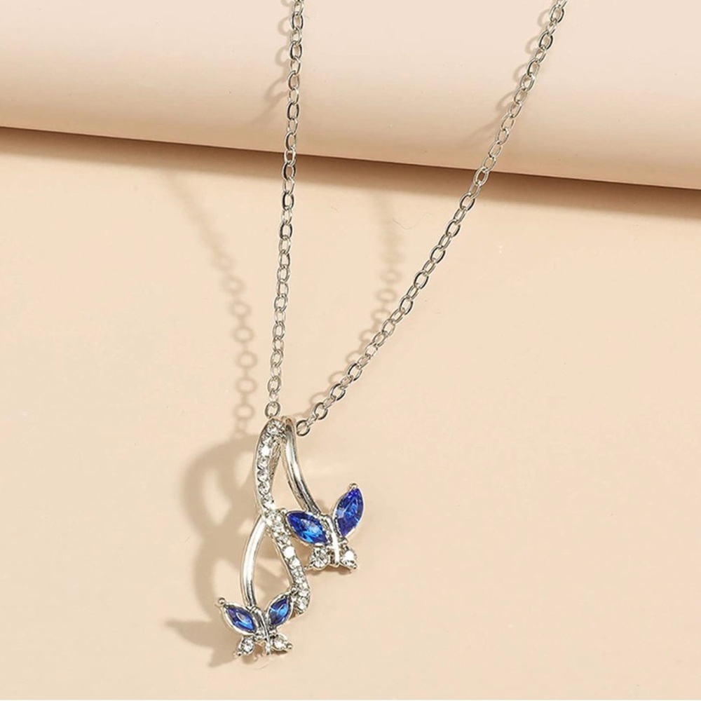 Blue double butterfly necklace